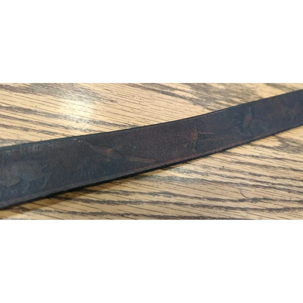 Vintage Leather Ammo Belt Hunting Scene‎ Birds Rabbit Turkey Cowhide Size Medium